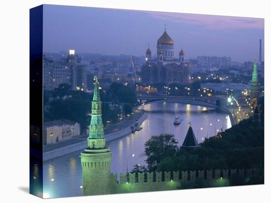 City Skyline and the Moskva River at Dusk, Moscow, Russia-Charles Bowman-Premier Image Canvas