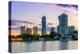 City Skyline at dusk, River Danube, Alte Donau, Vienna, Austria-John Guidi-Premier Image Canvas