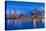 City skyline including Vancouver Lookout Tower as viewed from Canada Place at dusk, Vancouver, Brit-Frank Fell-Premier Image Canvas