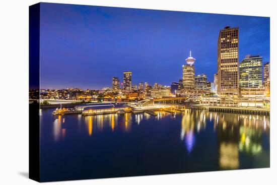 City skyline including Vancouver Lookout Tower as viewed from Canada Place at dusk, Vancouver, Brit-Frank Fell-Premier Image Canvas