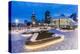 City skyline including Vancouver Lookout Tower as viewed from Canada Place at dusk, Vancouver, Brit-Frank Fell-Premier Image Canvas