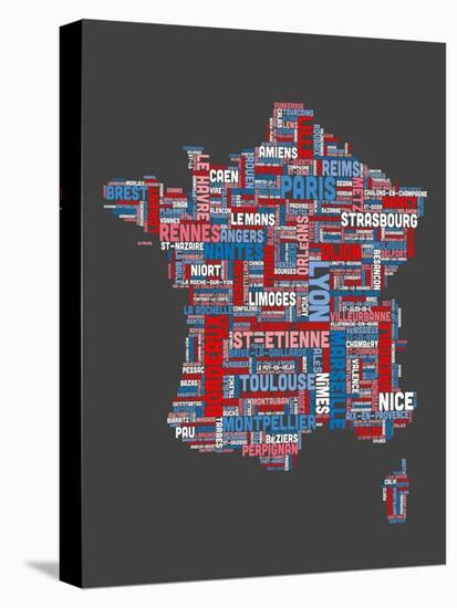City Text Map of France-Michael Tompsett-Stretched Canvas