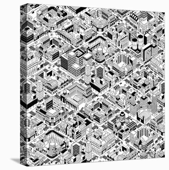 City Urban Blocks Seamless Pattern (Large) in Isometric Projection is Hand Drawing with Perimeter B-vook-Stretched Canvas