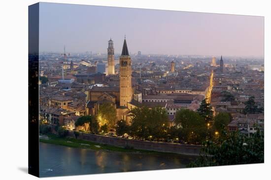 Cityscape at dusk seen from Castel San Pietro, Verona, Veneto, Italy, Europe-Nando Machado-Premier Image Canvas