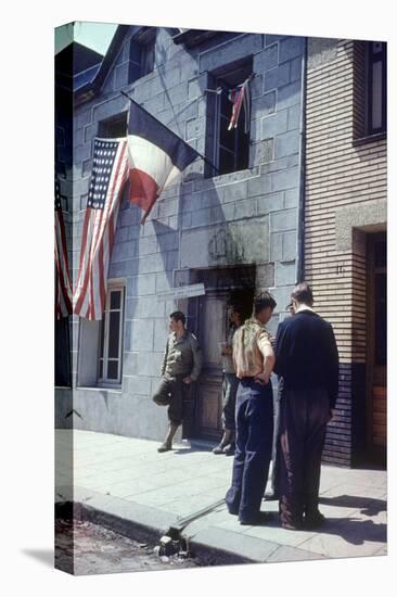 Civil Affairs Building in La Haye Du Puit Decorated with American and French Flags, France, 1944-Frank Scherschel-Premier Image Canvas