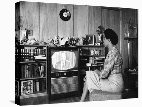 Civil Rights Leader Daisy Bates Watching Televised Desegregation Speech by Governor Faubaus-Thomas D^ Mcavoy-Premier Image Canvas