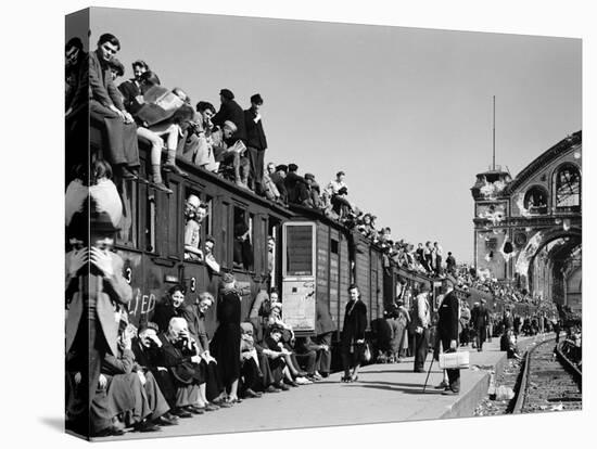 Civilans Packing onto Overcrowded Train in Postwar Berlin-Margaret Bourke-White-Premier Image Canvas