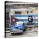 Classic American Car and Cuban Flag, Habana Vieja, Havana, Cuba-Jon Arnold-Premier Image Canvas