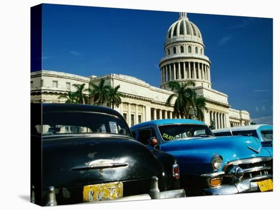 Classic American Taxi Cars Parked in Front of National Capital Building, Havana, Cuba-Martin Lladó-Premier Image Canvas