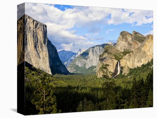 Classic Tunnel-View, Bridalveil Falls, El Capitan and Half Dome, Yosemite, California, USA-Tom Norring-Premier Image Canvas