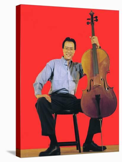 Classical Cellist Yo-Yo Ma Sitting with Cello in Smiling, Full Length Portrait-Ted Thai-Premier Image Canvas