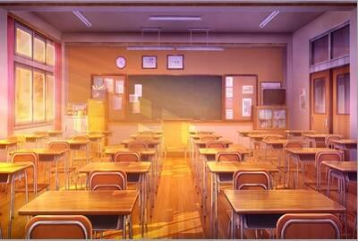 High school classroom in the Rain, Anime background, 2D