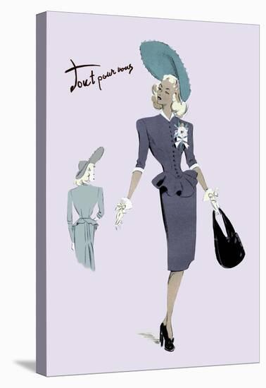 Classy Suit Dress with Hat and Bag, 1947-null-Stretched Canvas