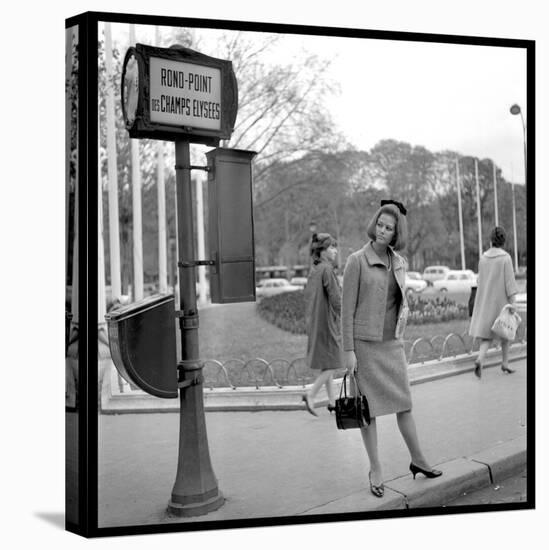 Claudia Cardinale Waiting Near the Champs-Elysées Roundabout, April 1964-Marcel Begoin-Premier Image Canvas