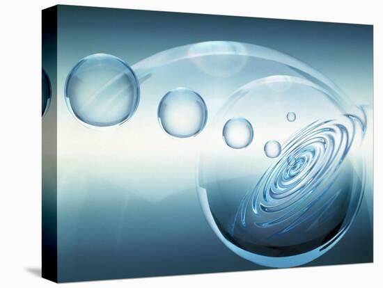 Clear Bubbles in Descending Size Rising from Water Ripples Surrounded by Clear Bubble-null-Premier Image Canvas