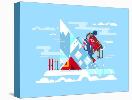 Climber Conquers the Summit. Mountain and Adventure, Climbing and Challenge, Brave and Courage, Ext-Kit8 net-Stretched Canvas