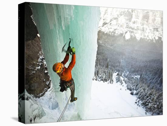 Climbing a Fractured Pillar on Airborne Ranger, a 275' Wi6 in Hyalite Canyon Near Bozeman, Montana.-Ben Herndon-Premier Image Canvas