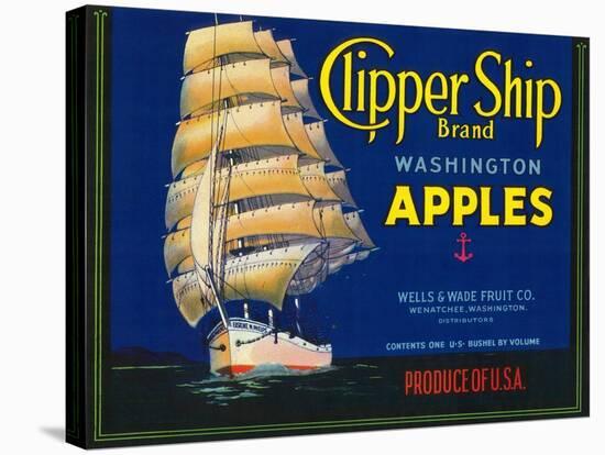 Clipper Ship Apple Label - Wenatchee, WA-Lantern Press-Stretched Canvas