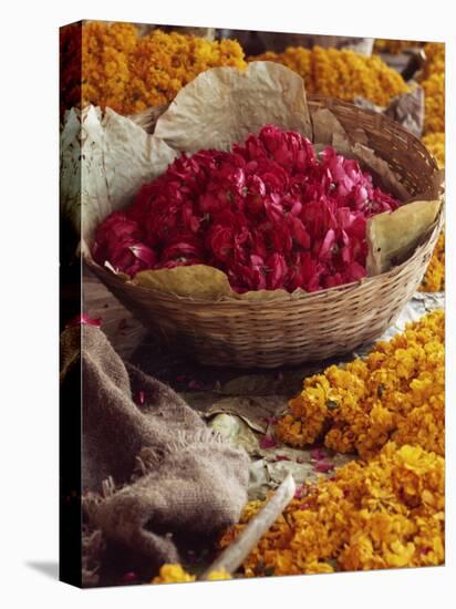 Close-Up of a Basket of Red Flowers, with Yellow Flowers, in the Market, Jaipur, Rajasthan, India-Michelle Garrett-Premier Image Canvas