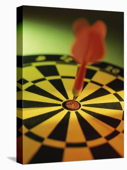 Close-up of a Dart in the Bull's-Eye of a Dartboard-null-Premier Image Canvas
