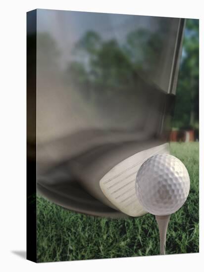 Close-up of a Golf Club Hitting a Golf Ball on a Tee-null-Premier Image Canvas