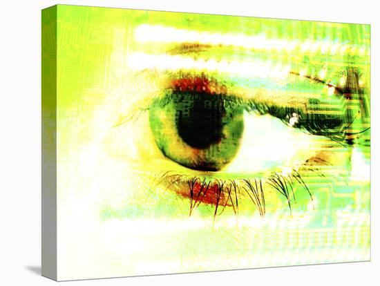 Close-up of a Human Eye Superimposed on a Faint Science Grid Design-null-Premier Image Canvas