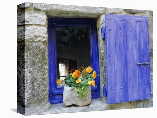 Close-Up of Blue Shutter, Window and Yellow Pansies, Villefranche Sur Mer, Provence, France-Bruno Morandi-Premier Image Canvas