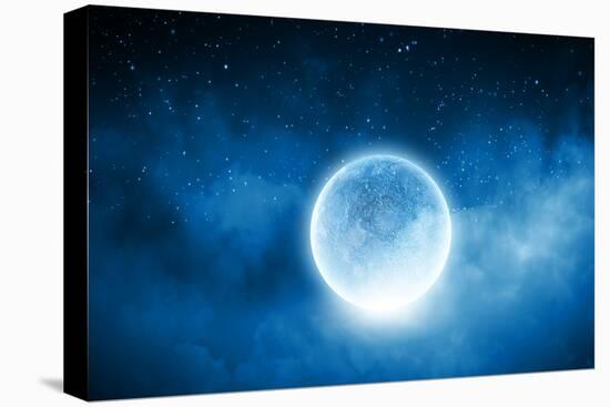Close up of Human Hand Holding Blue Glowing Moon-Sergey Nivens-Premier Image Canvas