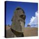 Close-Up of Rano Rarakay, Stone Head Carved from Crater, Moai Stone Statues, Easter Island, Chile-Geoff Renner-Premier Image Canvas