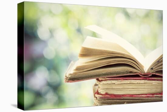 Close up on Old Book on Colorful Bokeh Background-melis-Premier Image Canvas