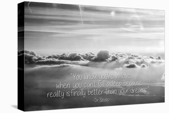 Cloud Formation from Out a Plane Window in Black and White with Dr. Seuss Quote-null-Stretched Canvas