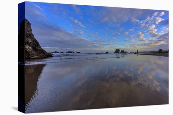 Clouds Reflect in Wet Sand at Sunrise at Bandon Beach, Bandon, Oregon-Chuck Haney-Premier Image Canvas