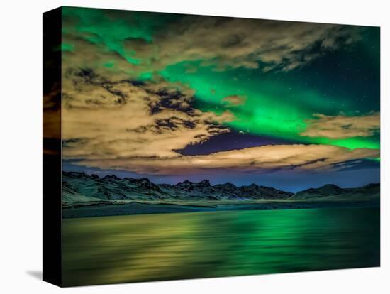Cloudy Evening with Aurora Borealis or Northern Lights, Kleifarvatn, Iceland-null-Premier Image Canvas