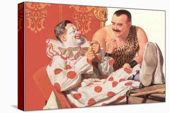 Clown Relaxing with Strongman-null-Stretched Canvas