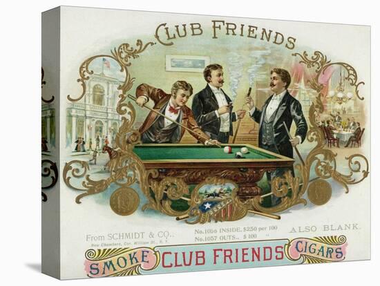 Club Friends Brand Cigar Box Label, Billards-Lantern Press-Stretched Canvas