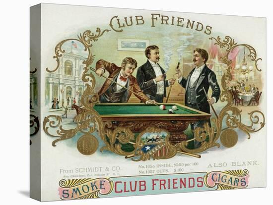 Club Friends Brand Cigar Box Label, Billards-Lantern Press-Stretched Canvas