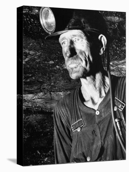 Coal Miner with Head Gear on Working in Mine-Dmitri Kessel-Premier Image Canvas