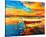 Coastal Boats Sunset Painting-null-Stretched Canvas