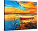 Coastal Boats Sunset Painting-null-Stretched Canvas