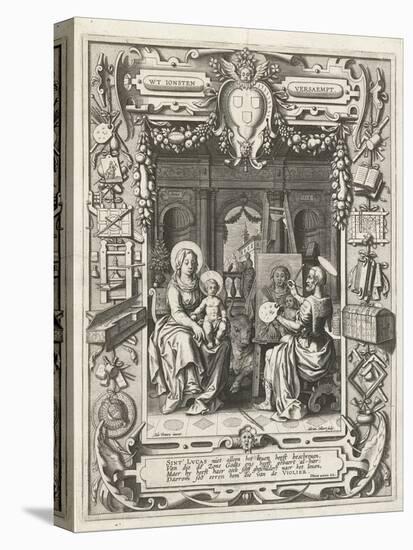 Coat of arms of the Guild of Saint Luke with Saint Luke painting Madonna and Child, 1620-21-Sebastian Vrancx-Premier Image Canvas