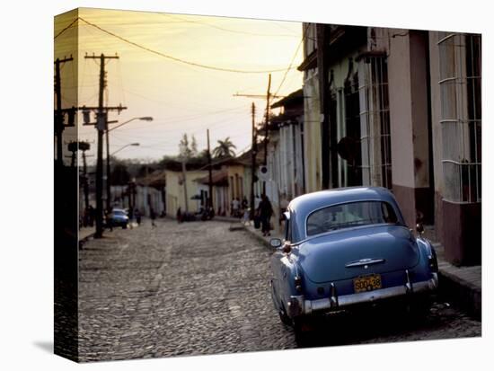 Cobbled Street at Sunset with Old American Car, Trinidad, Sancti Spiritus Province, Cuba-Lee Frost-Premier Image Canvas