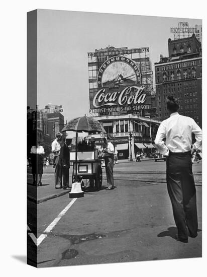 Coca Cola Sign and Thermometer Registering 100 Degrees during Columbus Circle Heat Wave in NY-Marie Hansen-Premier Image Canvas