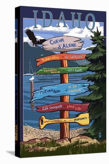 Coeur D'Alene, Idaho - Destination Signpost-Lantern Press-Stretched Canvas