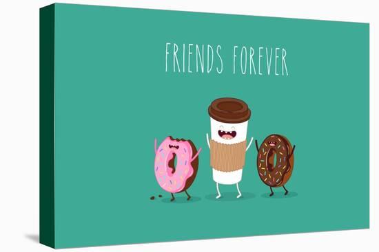 Coffee and Donuts Illustration. Vector Cartoon. Comic Characters.-Serbinka-Stretched Canvas