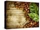 Coffee Beans Over Wood Background-Subbotina Anna-Stretched Canvas