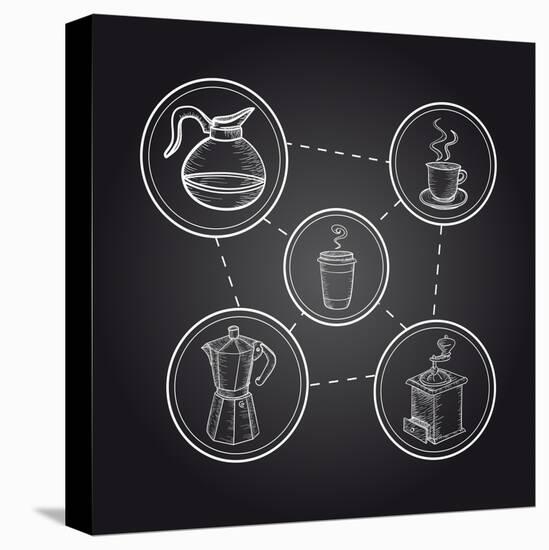 Coffee Elements - Chalkboard Illustration-cienpies-Stretched Canvas
