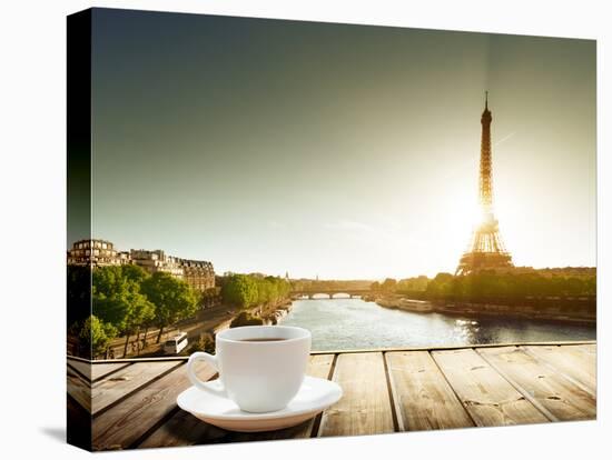 Coffee on Table and Eiffel Tower in Paris-Iakov Kalinin-Premier Image Canvas