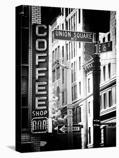 Coffee Shop Bar Sign, Union Square, Manhattan, New York, US, Old Black and White Photography-Philippe Hugonnard-Premier Image Canvas