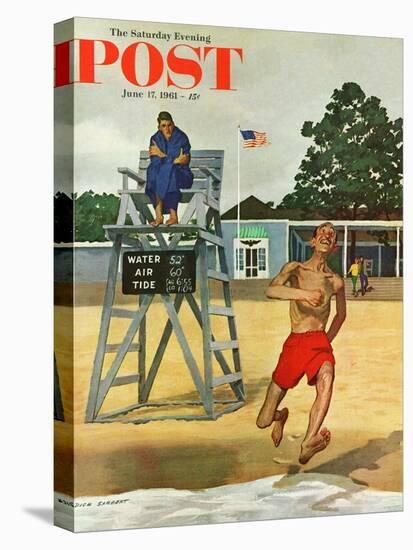 "Cold Water Swimmer," Saturday Evening Post Cover, June 17, 1961-Richard Sargent-Premier Image Canvas