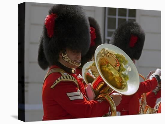 Coldstream Guards Band Practise at Wellington Barracks, Reflected in Brass Tuba, London, England-Walter Rawlings-Premier Image Canvas